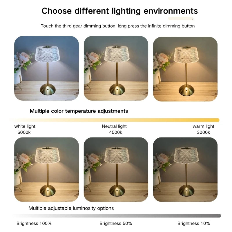 Table Lamp LED Touch Sensor Dimmable Desktop Night Light Rechargeable Wireless Reading Lamp for Hotel Bar Bedroom Decor Light