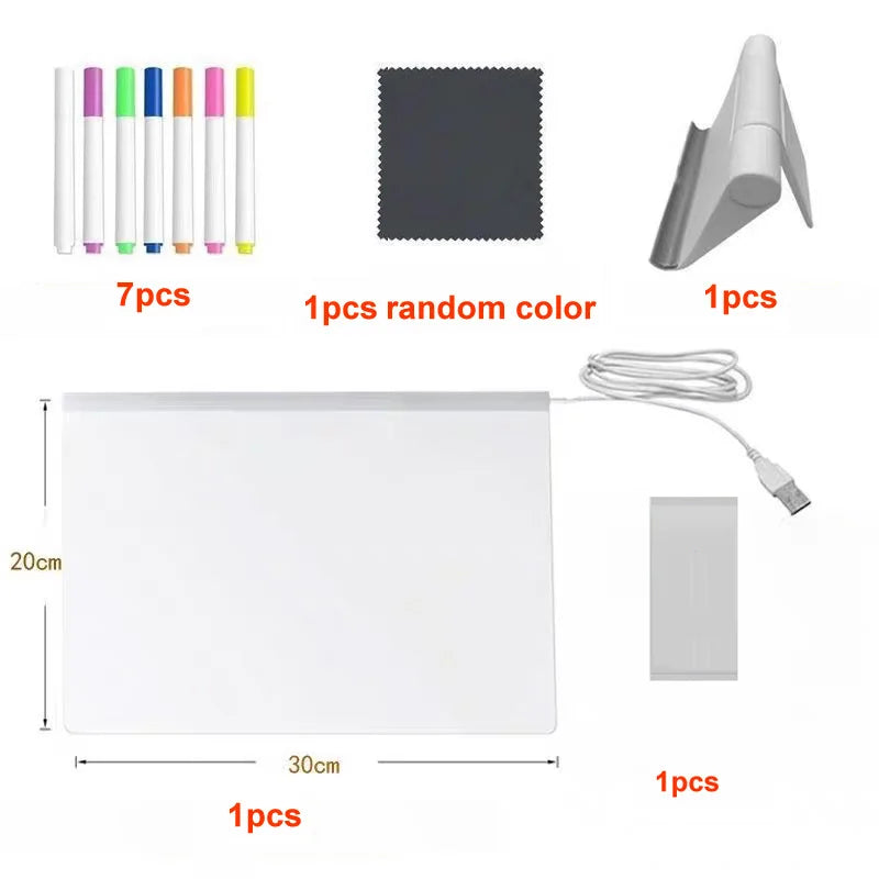 Rewritable DIY Children's Glowing Drawing Board Message Lamp With 7 Colorful Pens Light Up Acrylic Message Board