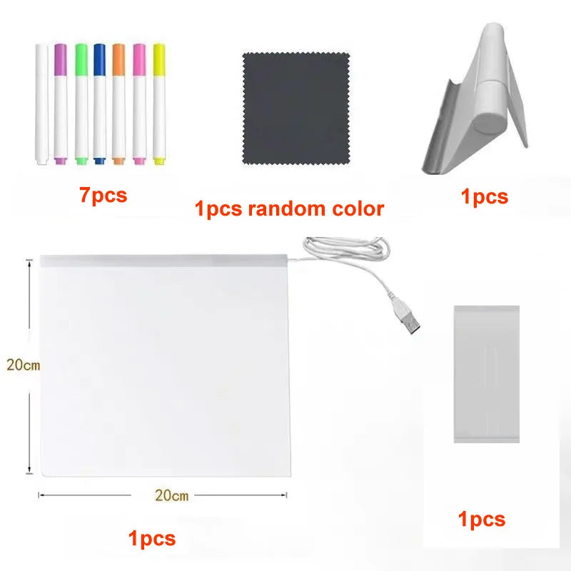 Rewritable DIY Children's Glowing Drawing Board Message Lamp With 7 Colorful Pens Light Up Acrylic Message Board