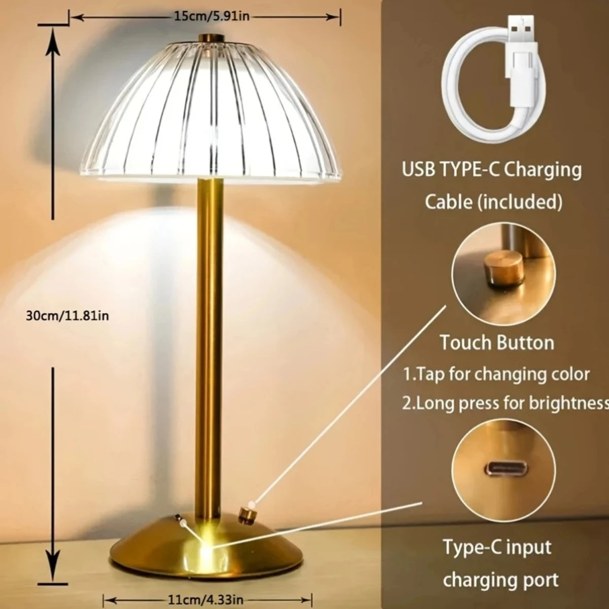Table Lamp LED Touch Sensor Dimmable Desktop Night Light Rechargeable Wireless Reading Lamp for Hotel Bar Bedroom Decor Light