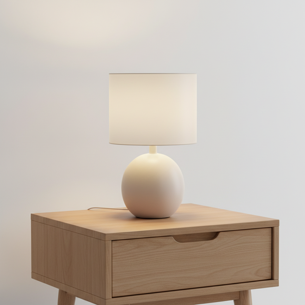 Cream Ceramic Bedside Lamp with ceramic base and white cotton shade on a modern nightstand